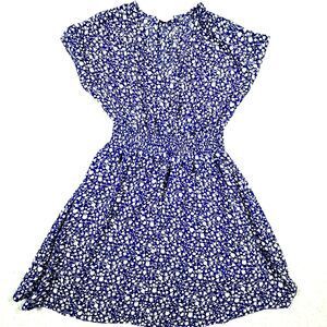 Floral Mini Dress Sienna Sky Blue White Smocked Waist V-Neck Feminine Cottage